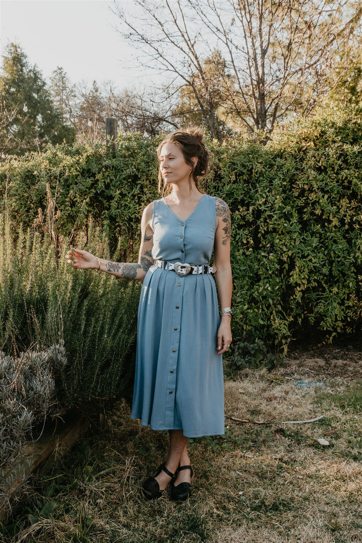 Trices Skirt in Textured Blue Irish Linen