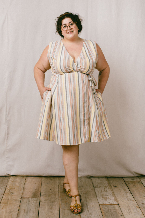 Thea Dress in Linen Stripe