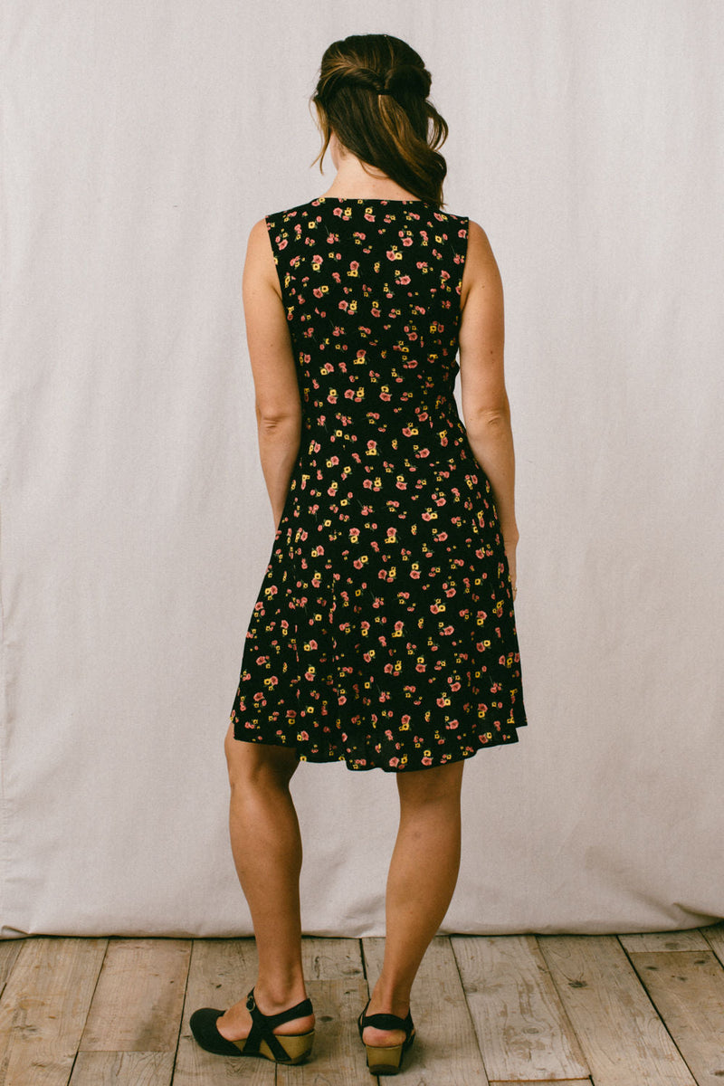 Thea Dress in Black Floral Challis