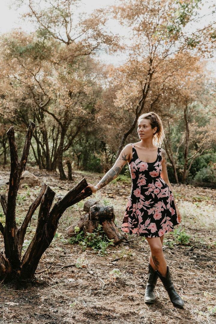 Delana Dress in Dark Floral Challis