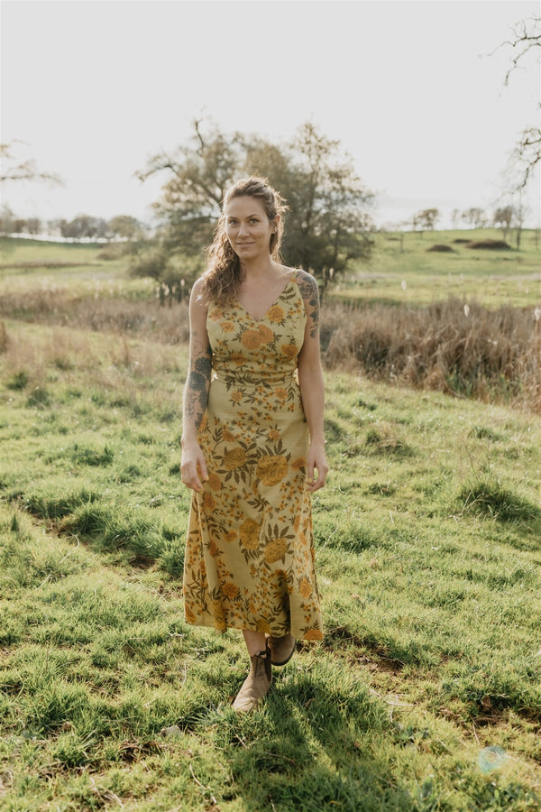 Meadow Dress in Mustard Marigold Linen