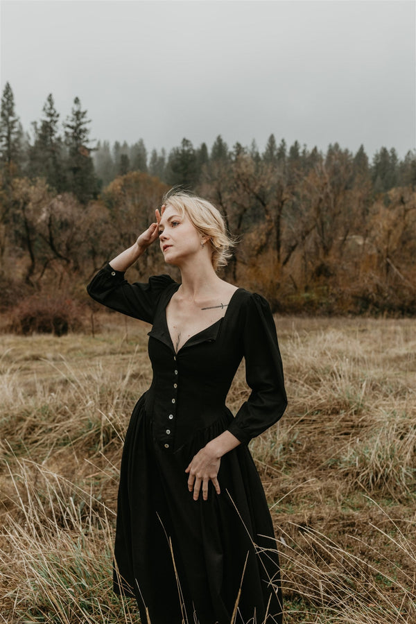 Prairie Dress in Black Linen
