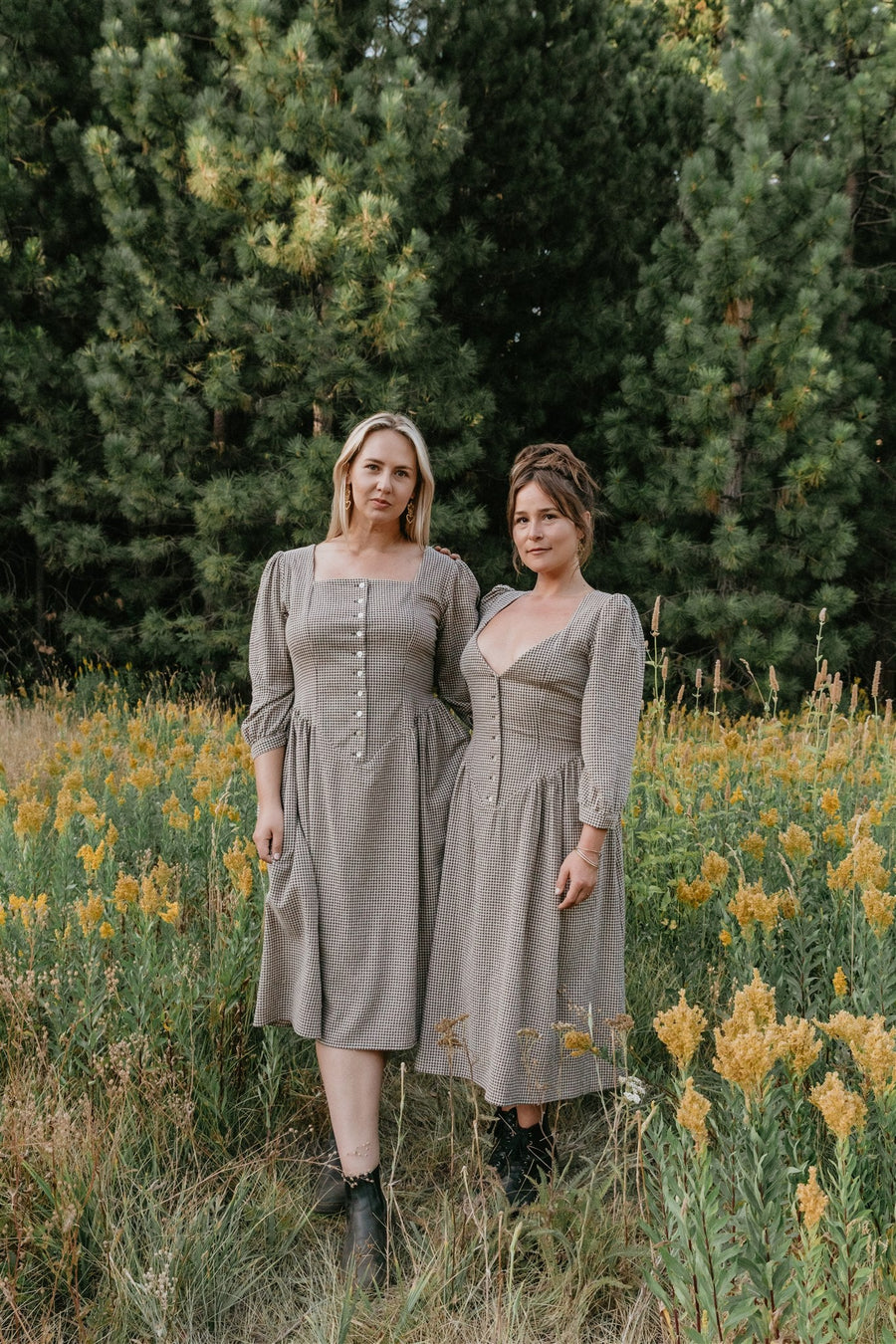 Prairie Dress in Black and Oat Gingham XL