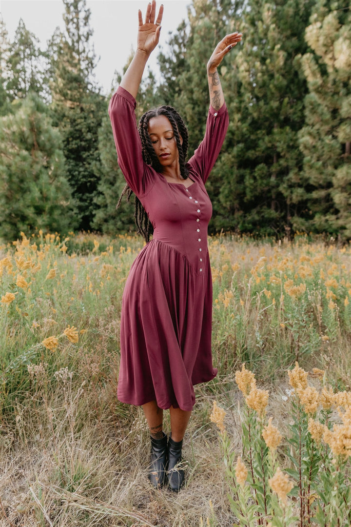 Prairie Dress in Merlot Challis