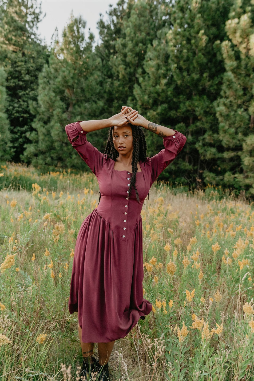 Prairie Dress in Merlot Challis