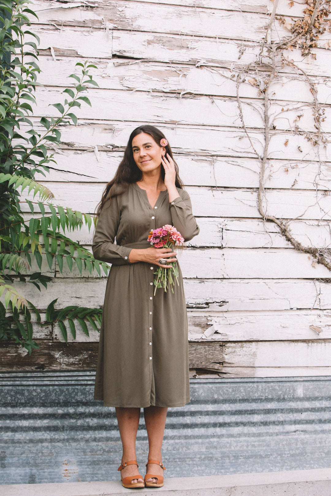 Vera Dress in Olive S Vera Dress in Olive S