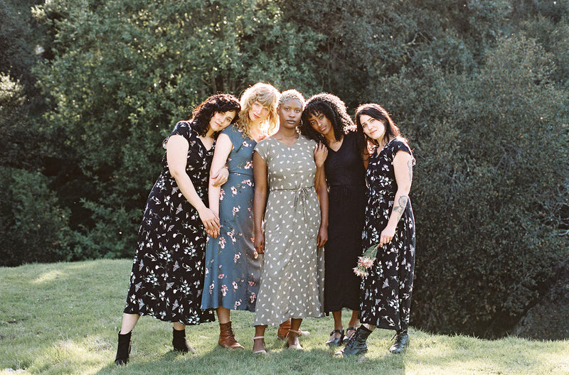 Belted Bias Dress in Olive Rose Bud