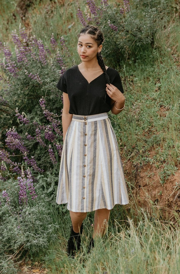 Bae Skirt in Linen Stripe