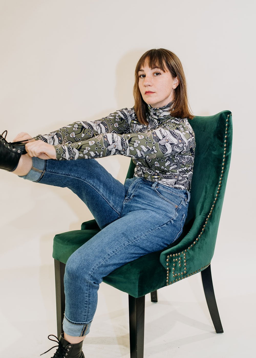 Pre-order - Fungeyes - turtleneck top - Bamboo Rib Knit Basque Green