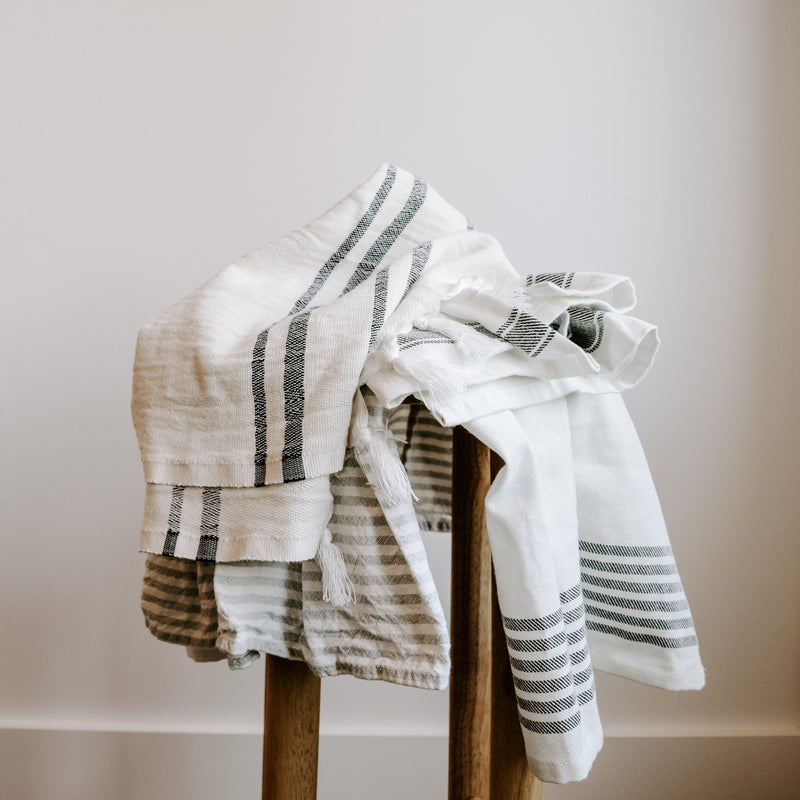 Grey Striped Tea Towel with Ruffle
