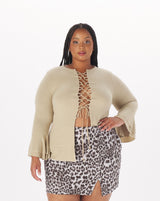 "Atlee" Viscose Lace-Up Full-Length Top in Taupe