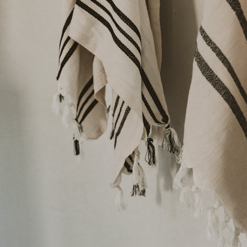 Turkish Cotton + Bamboo Hand Towel - Neutral Stripes