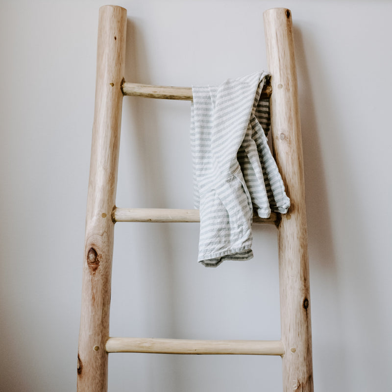 Grey Striped Tea Towel with Ruffle