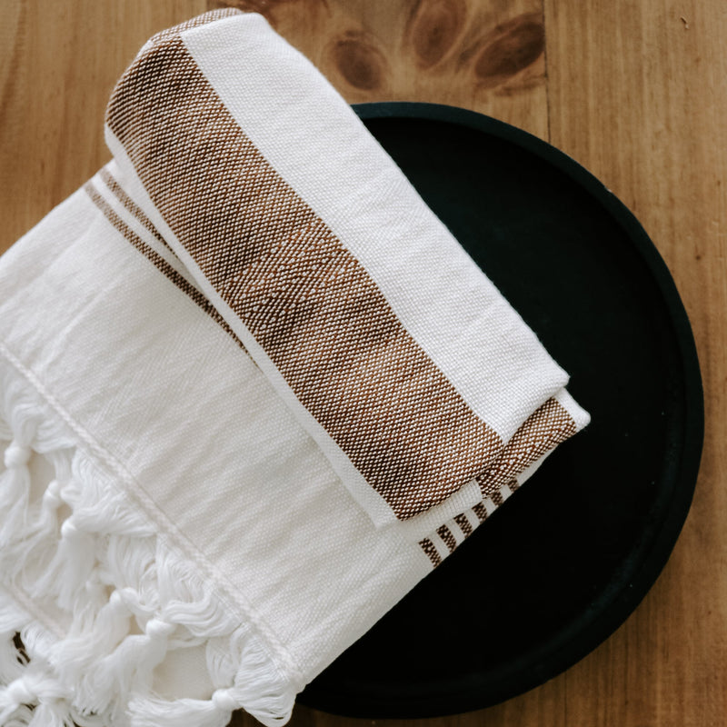 Turkish Cotton + Bamboo Hand Towel - Neutral Stripes