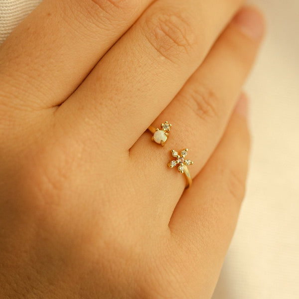 Heather Opal Floral Gold Open Ring