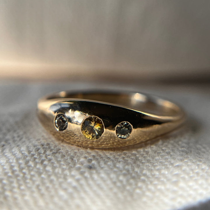 Hand Carved 14k Yellow Gold Kaleidoscope Sapphire Ring - Size 7 - One of a Kind