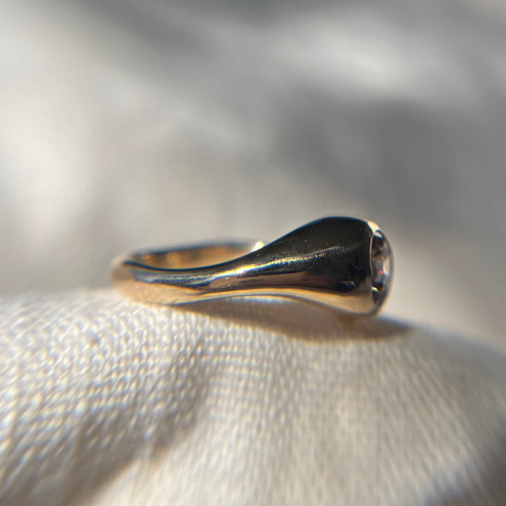 Hand Carved 14k Yellow Gold Zircon Wavy Ring - Size 6.5 - One of a Kind