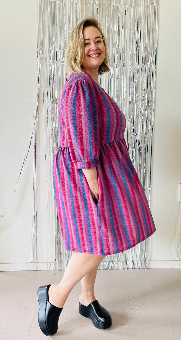 Monique Dress in Knit Sparkle Stripe