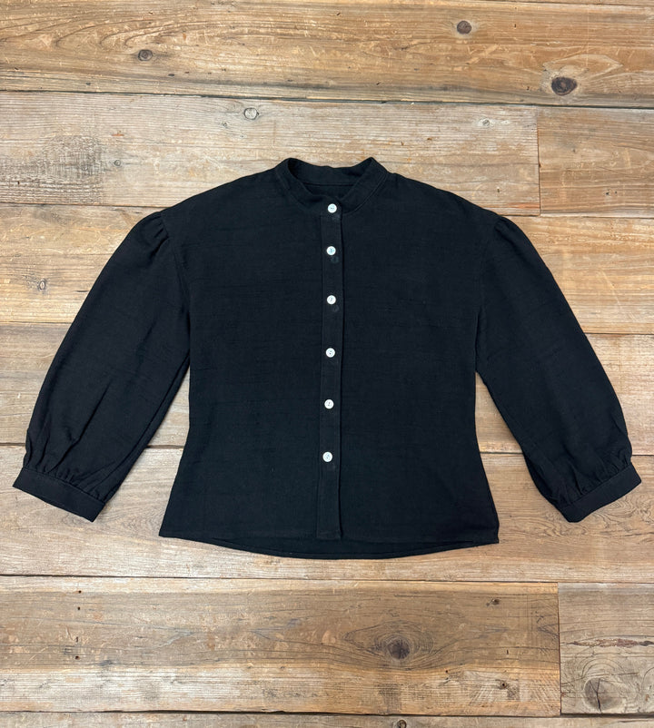 Drama Top in Black Textured Heavy Linen