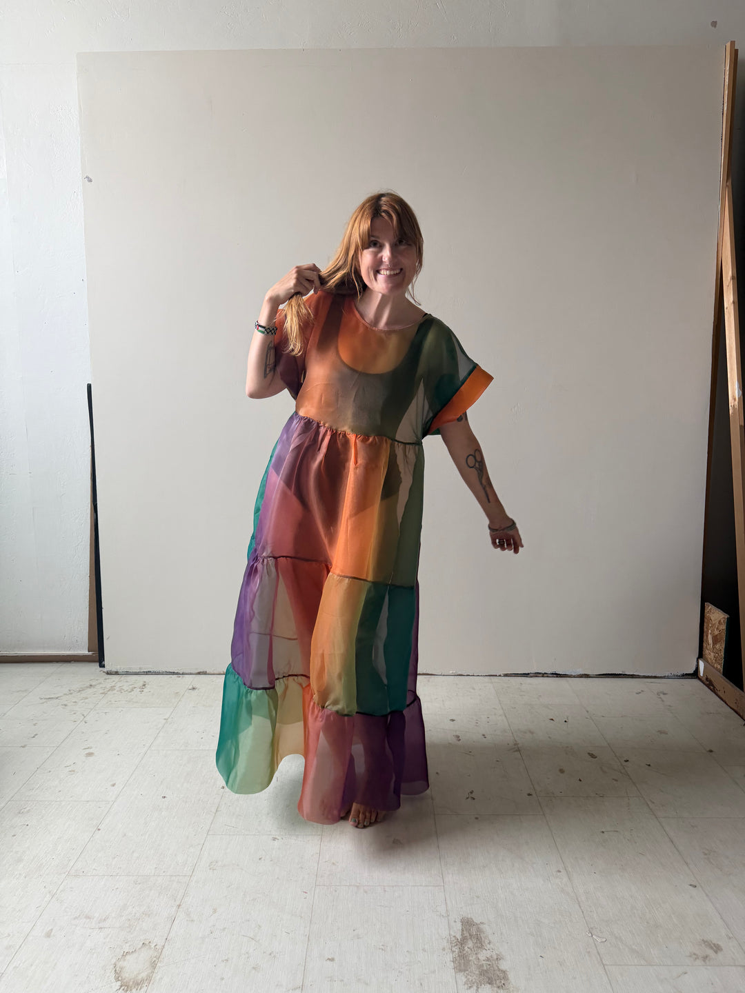 SUPER Prism Maxi Puff Dress in Sunset Organza