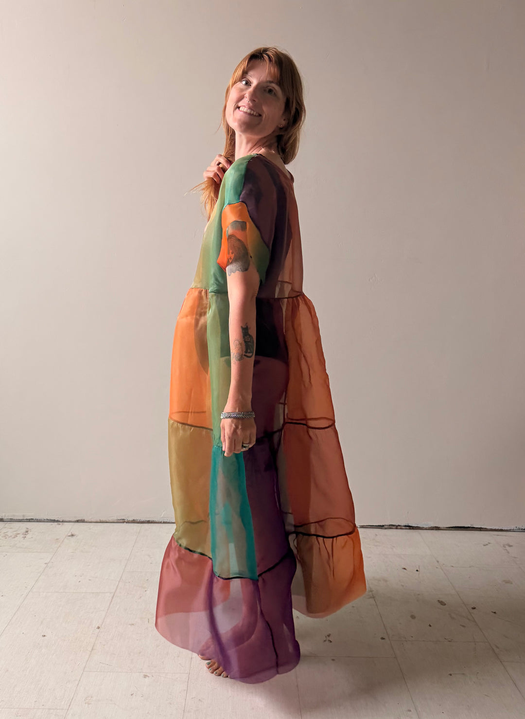 SUPER Prism Maxi Puff Dress in Sunset Organza