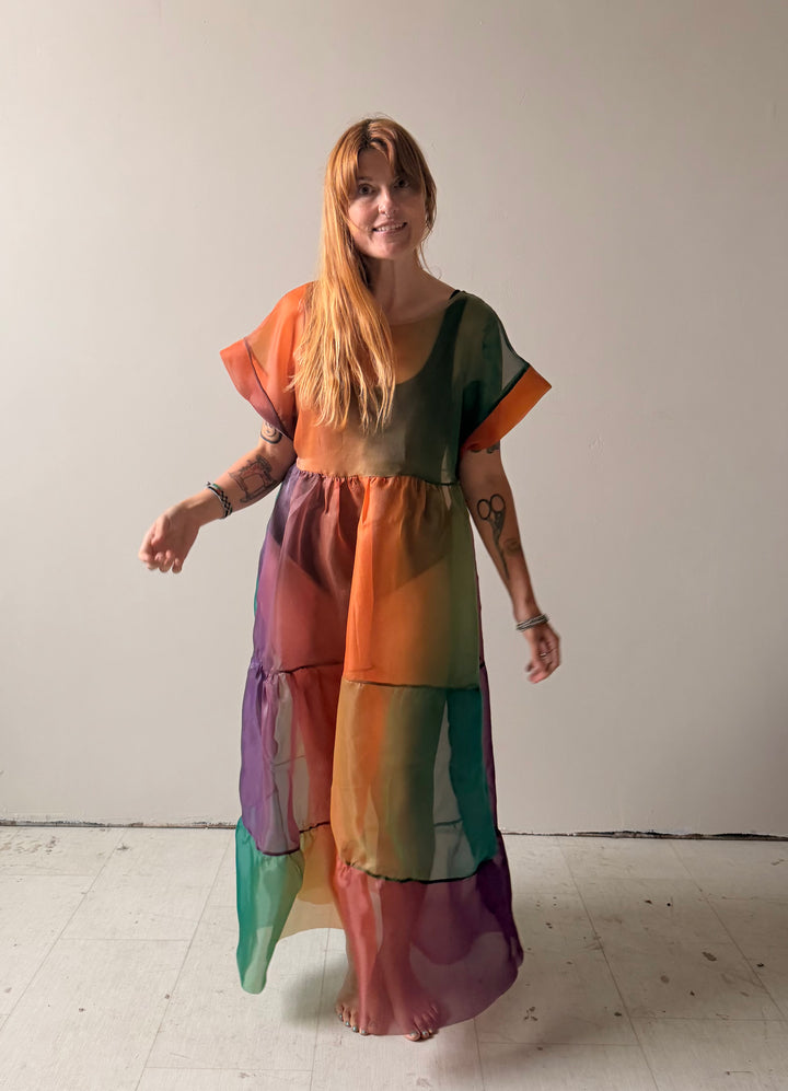 SUPER Prism Maxi Puff Dress in Sunset Organza