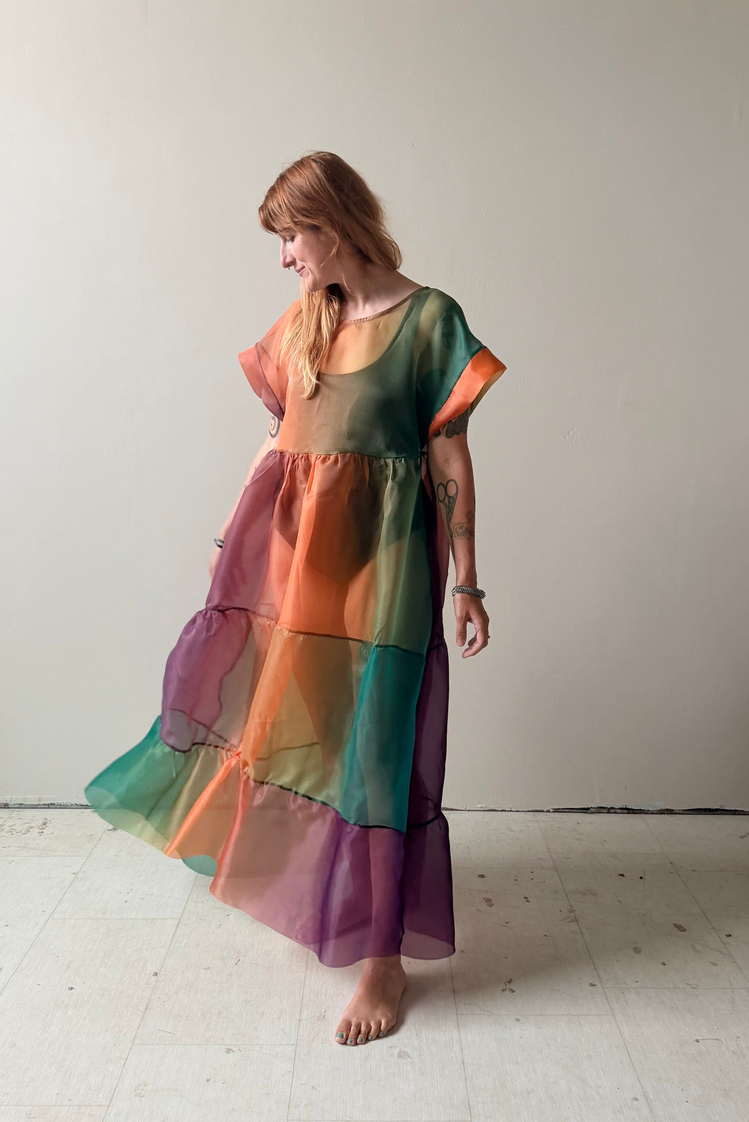 SUPER Prism Maxi Puff Dress in Sunset Organza