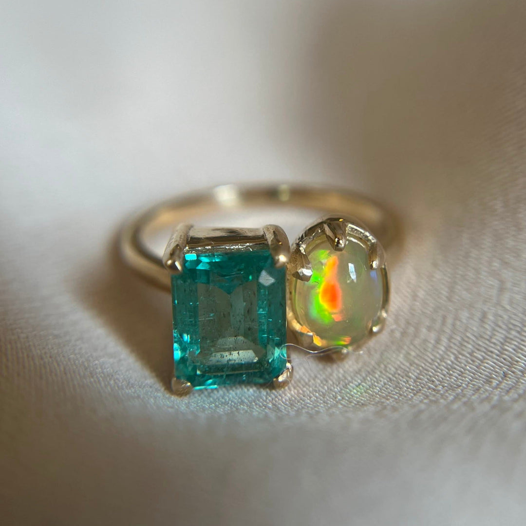 14k Yellow Gold Emerald & Opal Ring - One of a Kind