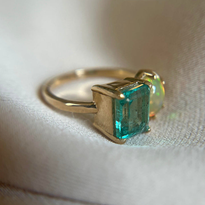 14k Yellow Gold Emerald & Opal Ring - One of a Kind