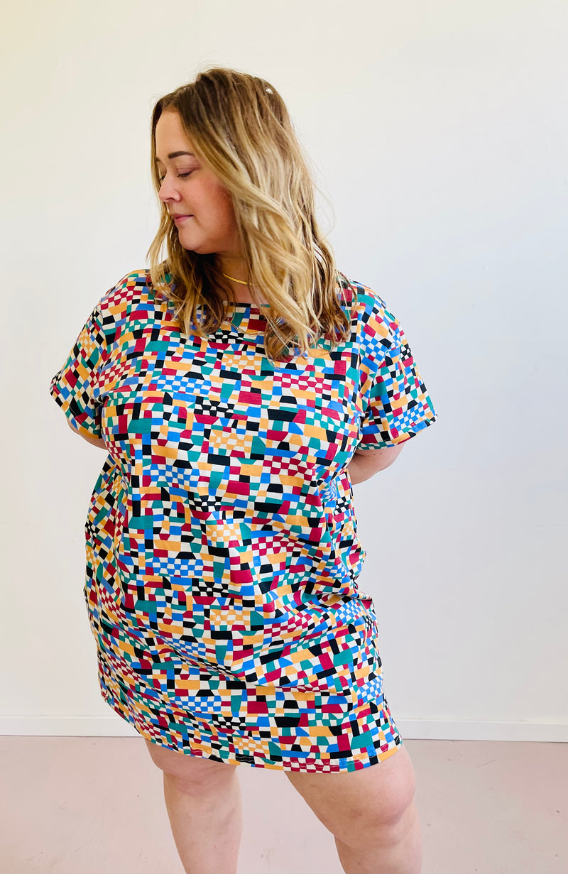 TOTALLY BESTIES Sammy T-Shirt Dress in Quilt *LAST ONE!!!*