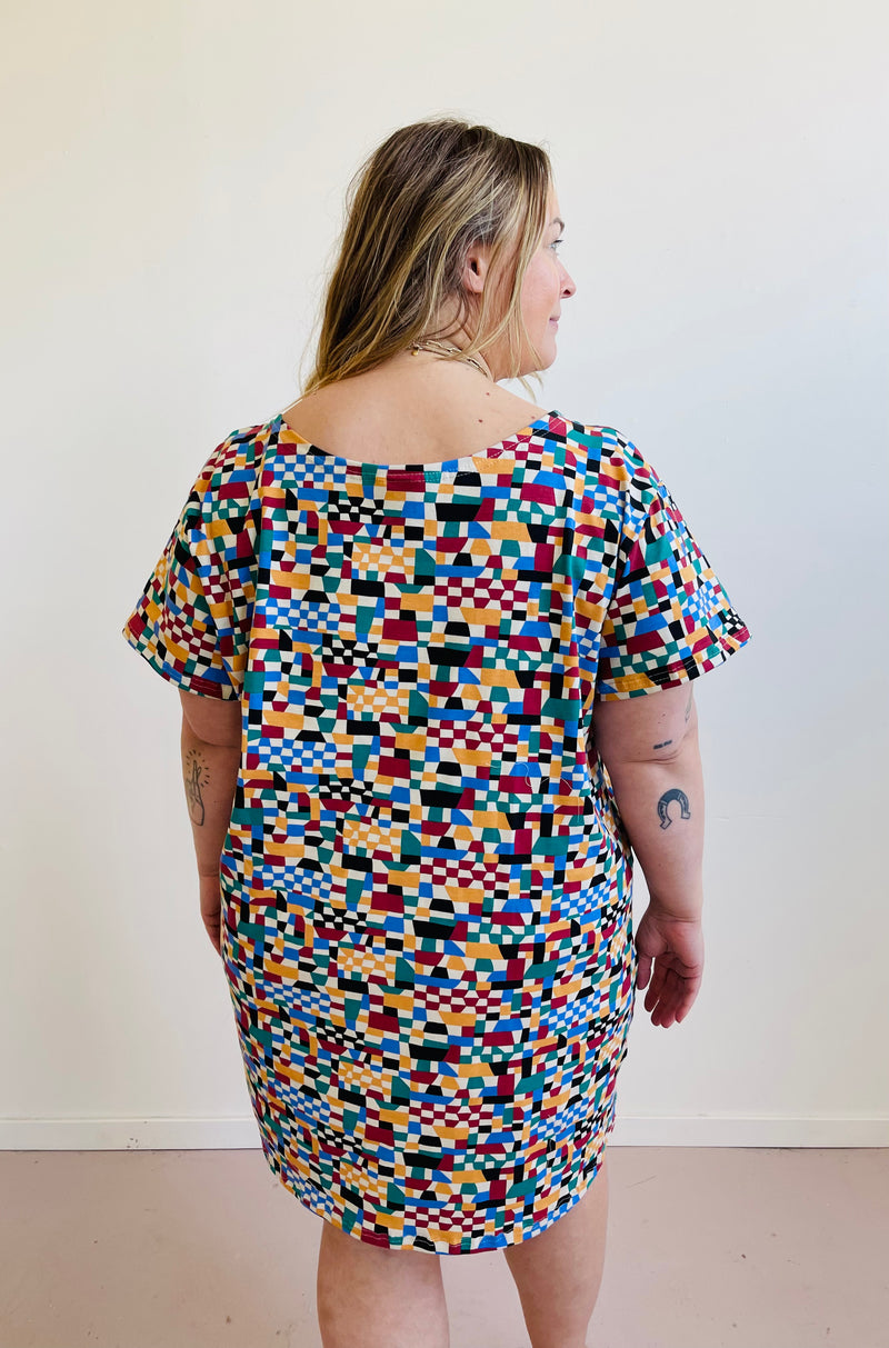 TOTALLY BESTIES Sammy T-Shirt Dress in Quilt