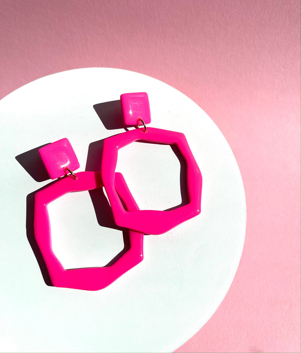 Squared Hoops // Neon Pink