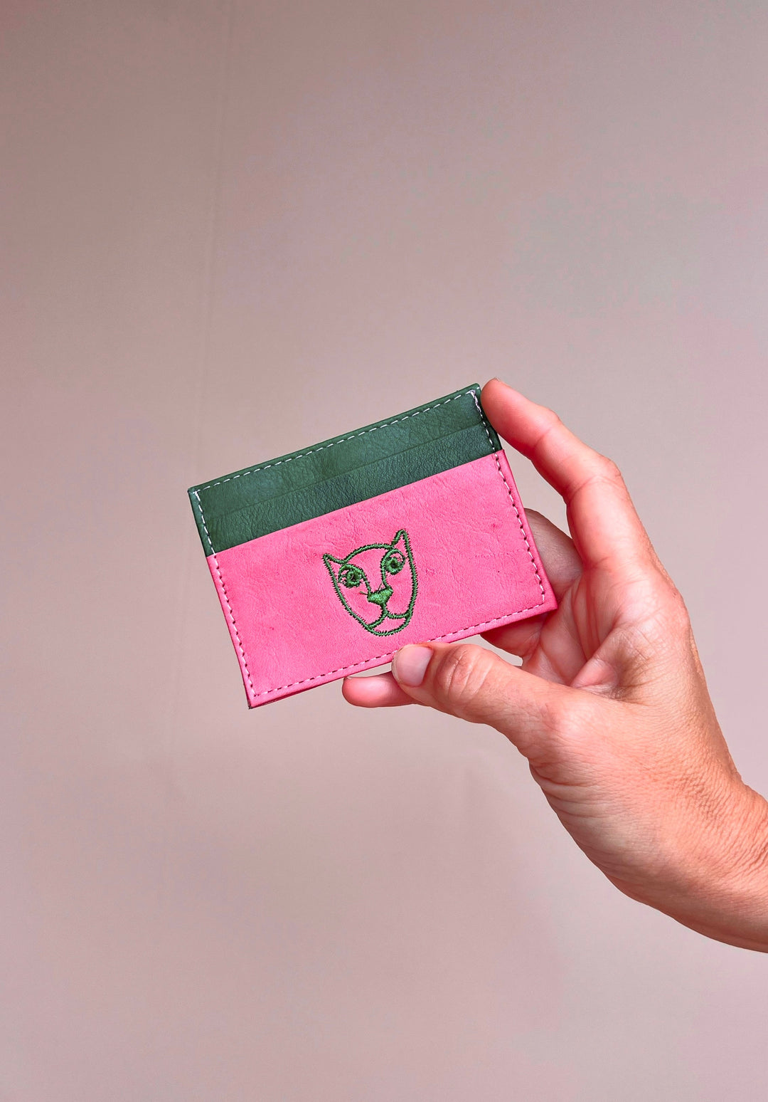 JAGUAR LEATHER CARD HOLDER WALLET // PINK + GREEN