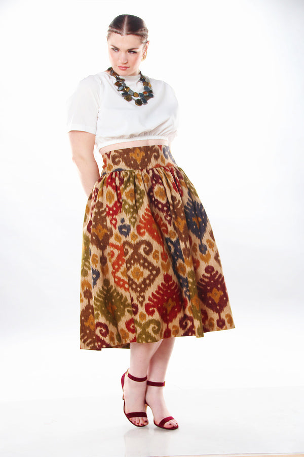 High Waist Ikat Print Flare Skirt- JIBRI