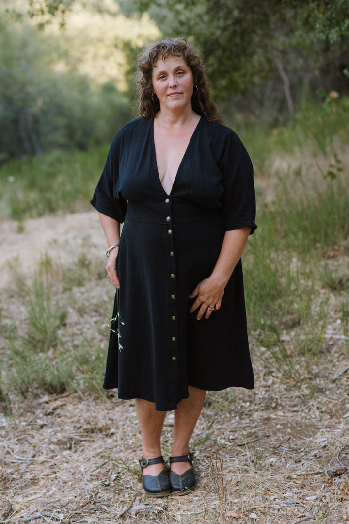 Finley Dress in Black Linen