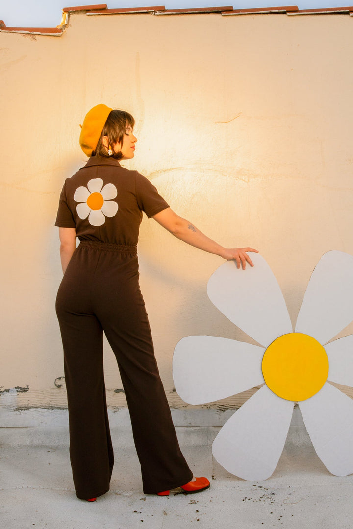The Flower Power Jumpsuit in Chocolate