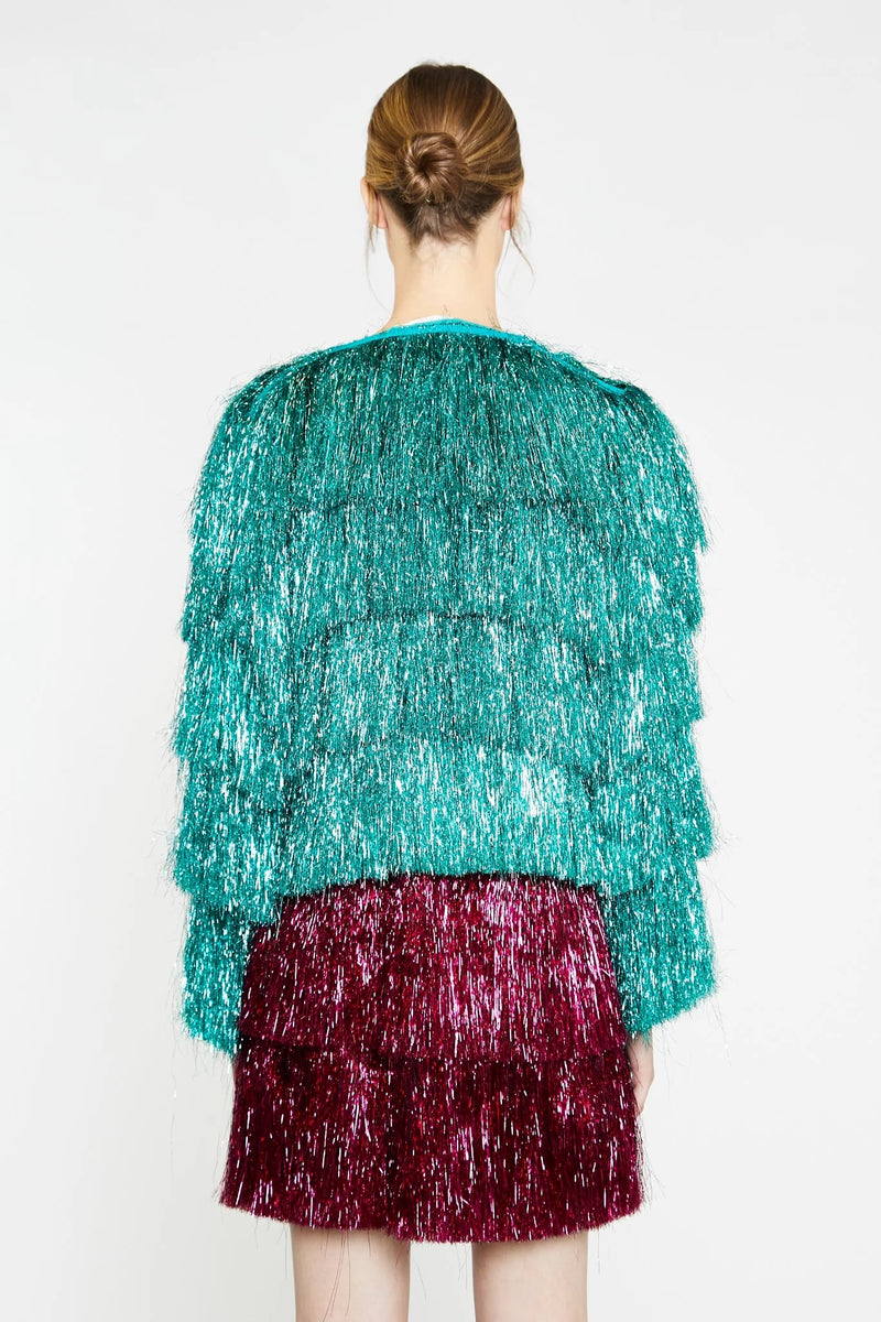 Teal Tinsel Fringe Jacket