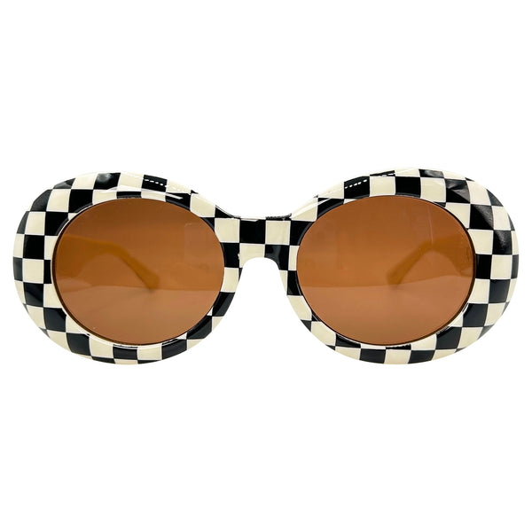 KURT Bone/Checkers Oval 90s Sunglasses