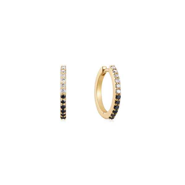 Kai Black and White CZ Pave Gold Huggie Earrings