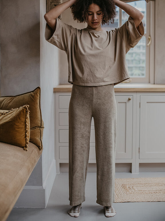 The Wide Leg Terry Trouser Women's - Sand