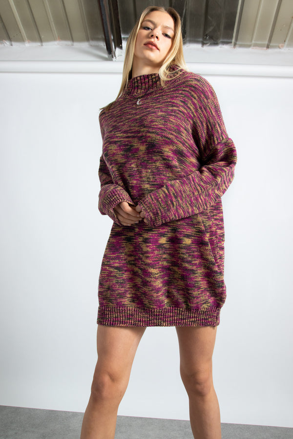 Knitted Space Dye Polo Neck Dress