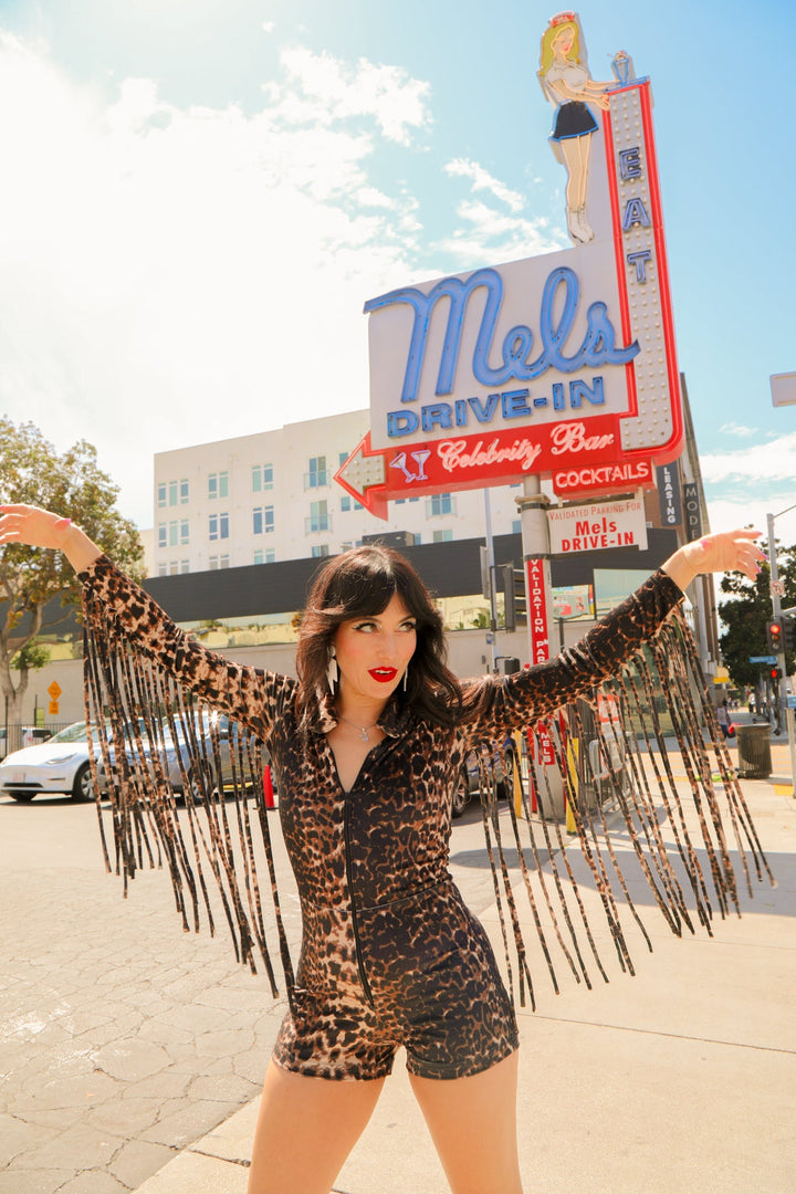 Leopard Fringe Romper
