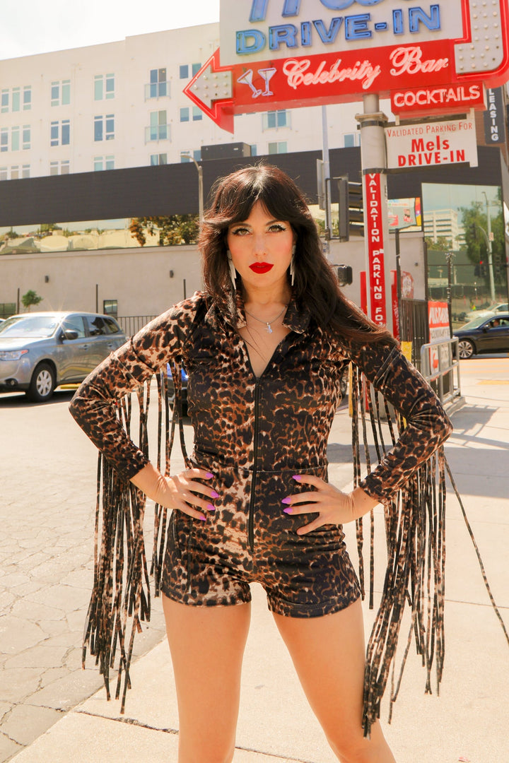 Leopard Fringe Romper