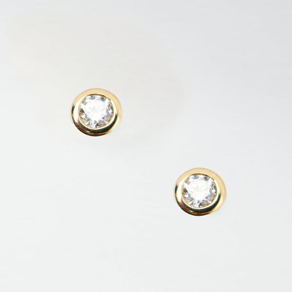 Liv Bezel Set CZ 14k Solid Gold Stud Earrings
