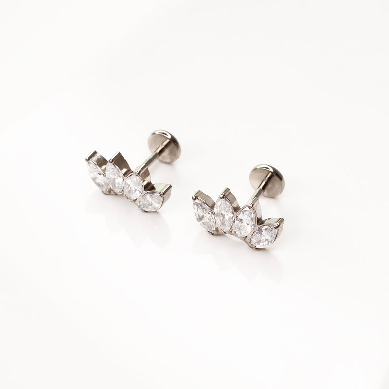 Arc Marquise Flat Back Earrings - Four Inlaid Crystals