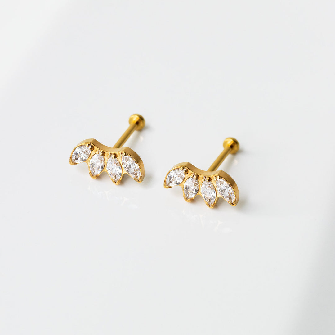 Arc Marquise Flat Back Earrings - Four Inlaid Crystals
