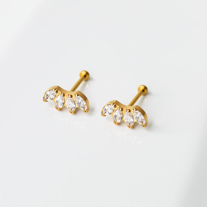 Arc Marquise Flat Back Earrings - Four Inlaid Crystals