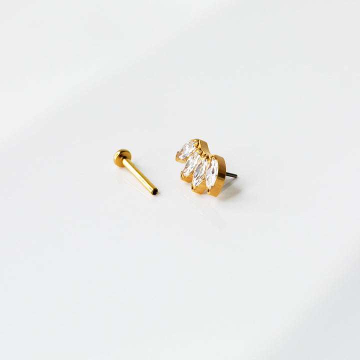 Arc Marquise Flat Back Earrings - Four Inlaid Crystals