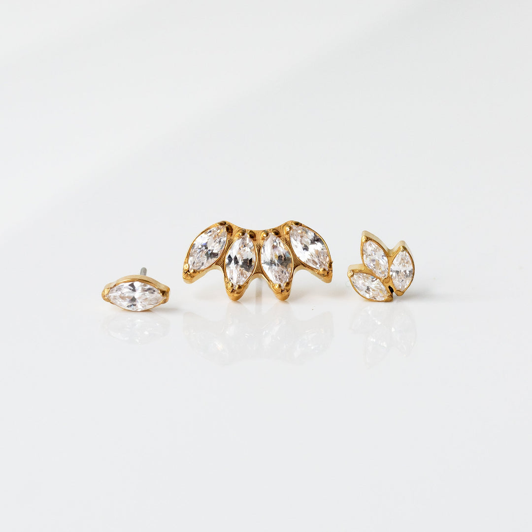 Leaf Marquise Flat Back Earrings - Three Inlaid Crystals