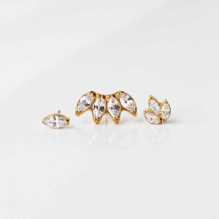 Leaf Marquise Flat Back Earrings - Three Inlaid Crystals